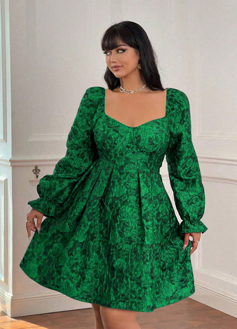 Зеленое кэжуал платье клеш SHEIN с цветочным принтом