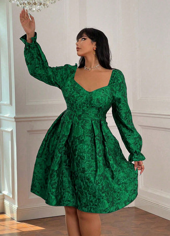 Зеленое кэжуал платье клеш SHEIN с цветочным принтом