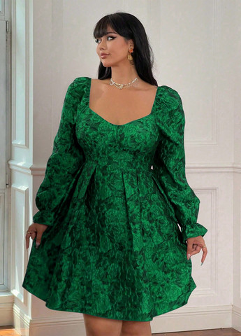 Зеленое кэжуал платье клеш SHEIN с цветочным принтом