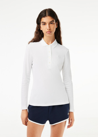 Белая женская футболка-поло Lacoste однотонная