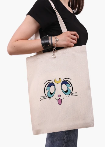 Еко сумка шоппер біла Місяць Кішка Сейлор Мун (anime Sailor Moon Cats) (9227-2921-WT-1) екосумка шопер 41*35 см MobiPrint (224806159)