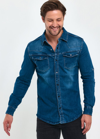 Синяя джинсовая рубашка однотонная Trend Collection