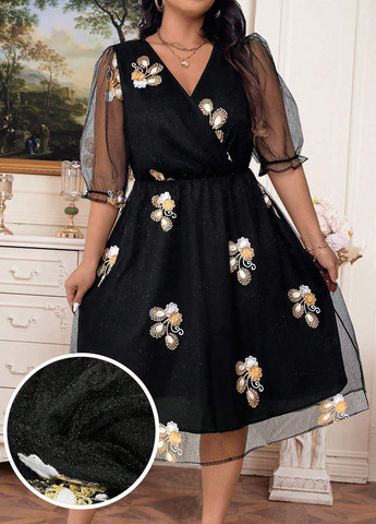 Чорна святковий, вечірня, кежуал сукня на запах, а-силует SHEIN з квітковим принтом