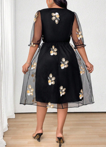 Чорна святковий, вечірня, кежуал сукня на запах, а-силует SHEIN з квітковим принтом