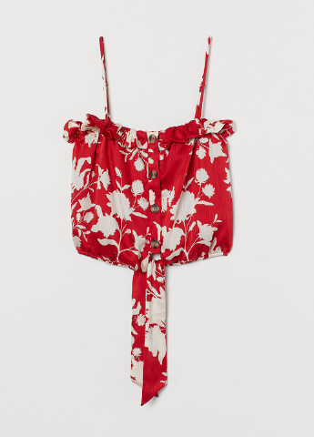 Топ H&M цветочный красный кэжуал атлас, полиэстер
