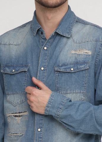 Синяя джинсовая рубашка однотонная Blend с длинным рукавом