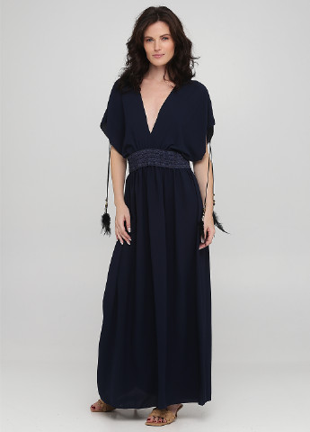 Темно-синее кэжуал платье в стиле ампир No Brand однотонное