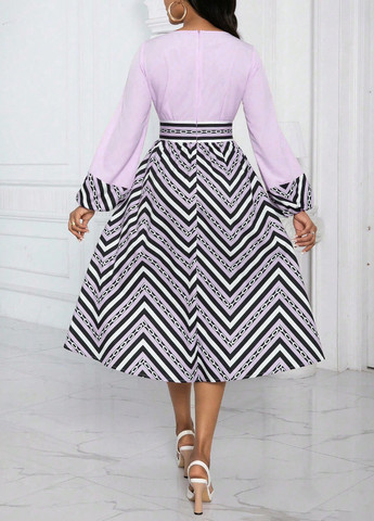 Світло-лілова кежуал сукня з спідницею-сонце SHEIN з геометричним візерунком