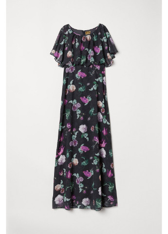 Серое коктейльное платье H&M с цветочным принтом