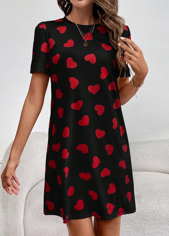 Черное кэжуал платье SHEIN сердечки