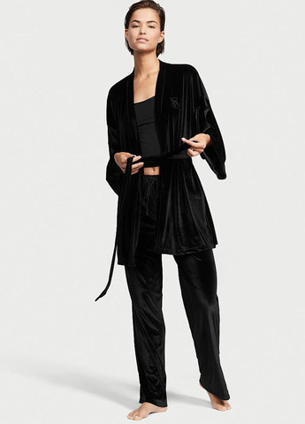 Черный демисезонный комплект (халат, майка, брюки) Victoria's Secret