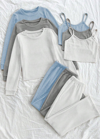 Комбинированная всесезон пижама (лонгслив, топ, брюки) SHEIN