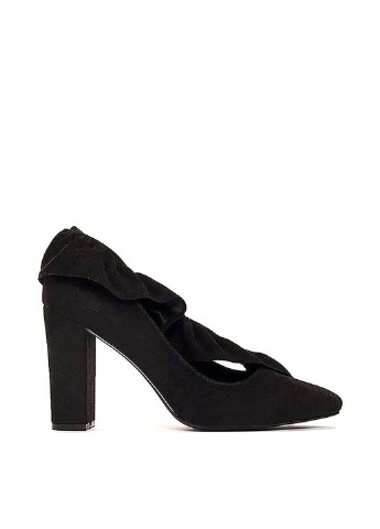 Темно-коричневые женские кэжуал туфли оборки на высоком каблуке - фото