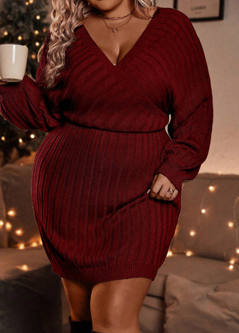 Бордова кежуал сукня SHEIN однотонна