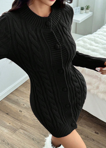 Черное кэжуал платье силуэтная, платье-свитер SHEIN однотонное