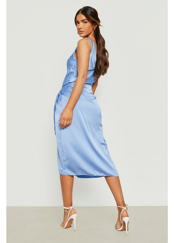 Голубое праздничный, коктейльное, вечернее платье силуэтная Boohoo однотонное