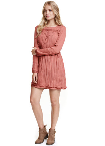 Розовое кэжуал платье клеш H&M однотонное