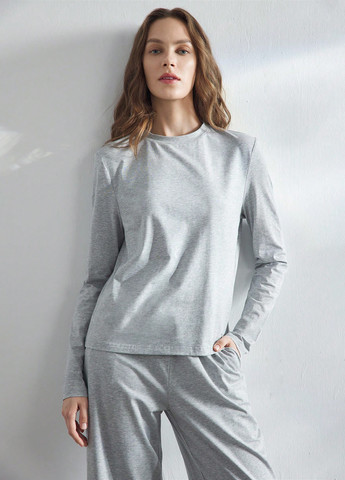 Світло-сіра всесезон піжама (лонгслів, штани) лонгслів + брюки SHEIN