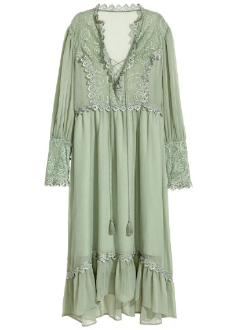 Оливковое кэжуал платье клеш H&M однотонное