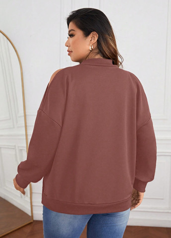 Кофейный свитшот SHEIN однотонный с вырезами (331019486)