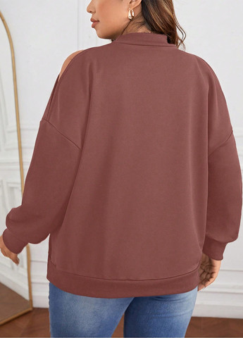 Кофейный свитшот SHEIN однотонный с вырезами (331019486)