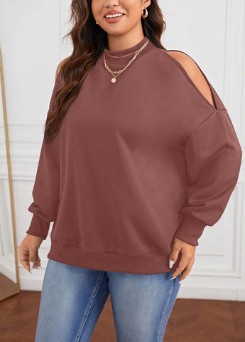 Кофейный свитшот SHEIN однотонный с вырезами (331019486)