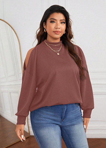 Кофейный свитшот SHEIN однотонный с вырезами (331019486)