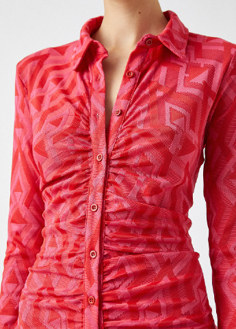 Малиновое кэжуал платье рубашка KOTON с геометрическим узором