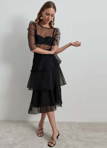 Черная кэжуал однотонная юбка Gina Tricot а-силуэта (трапеция)