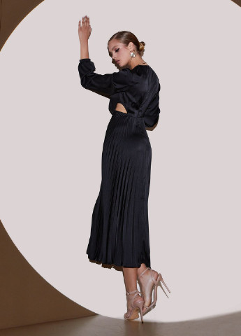 Черное кэжуал платье плиссированное Vovk однотонное