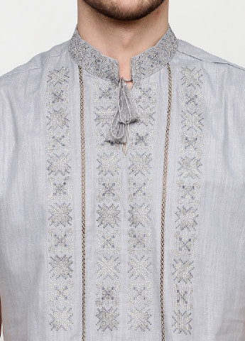  вишиванка ЕтноМодерн з коротким рукавом орнамент сіра кежуал льон