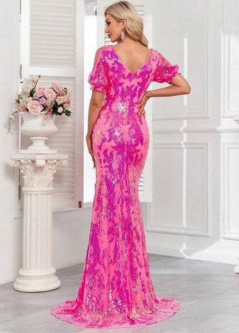 Рожево-лілова вечірня сукня годе SHEIN з орнаментом