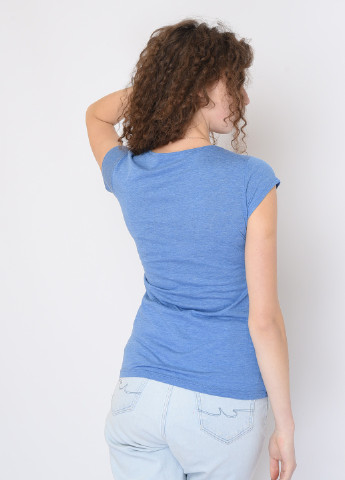 Синя літня футболка жіноча синя з малюнком Let's Shop