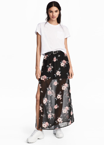 Черная кэжуал цветочной расцветки юбка H&M миди