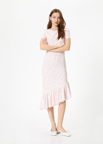 Пудровое кэжуал платье KOTON с цветочным принтом