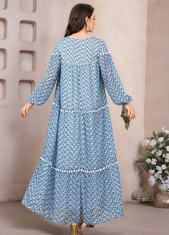 Синее кэжуал платье а-силуэт SHEIN с геометрическим узором