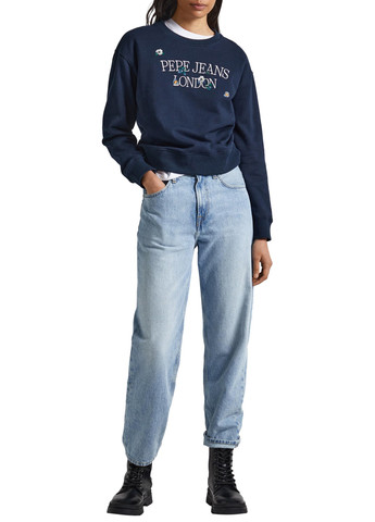 Синий свитшот Pepe Jeans London логотип без декора (299108769)