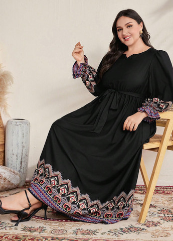 Черное кэжуал, праздничный платье а-силуэт SHEIN с рисунком