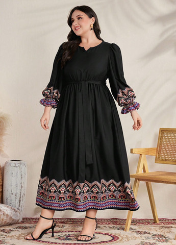 Черное кэжуал, праздничный платье а-силуэт SHEIN с рисунком