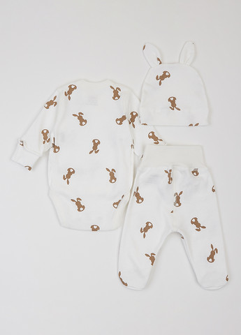 Молочний демісезонний комплект (боді, повзунки, шапка) KRAKO