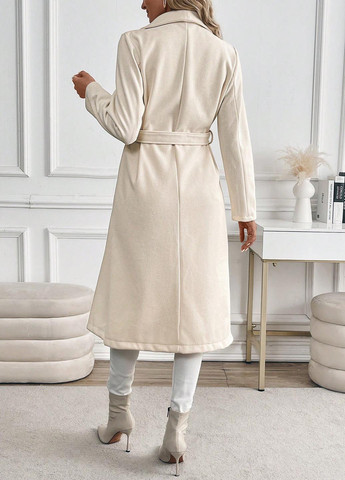 Молочное зимнее Пальто двубортное SHEIN