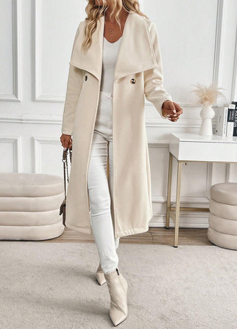 Молочное зимнее Пальто двубортное SHEIN