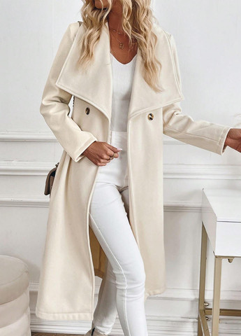 Молочное зимнее Пальто двубортное SHEIN