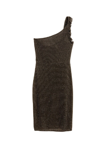 Черное коктейльное платье на одно плечо H&M меланжевое