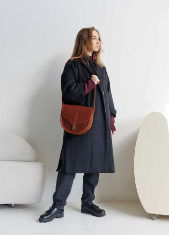 Женская полукруглая сумка через плечо ручной работы из винтажной натуральной кожи коньячного цвета Boorbon (253342367)