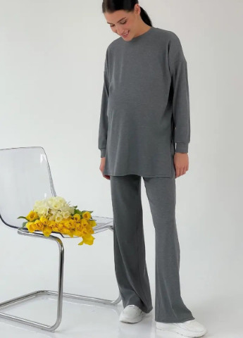 Однотонный спортивный мягкий костюм для беременных oversize кроя трикотажный серый To Be (252833883)