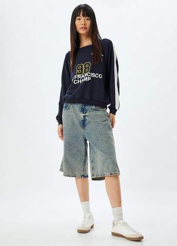 Темно-синий свитшот KOTON надпись без декора (362289166)