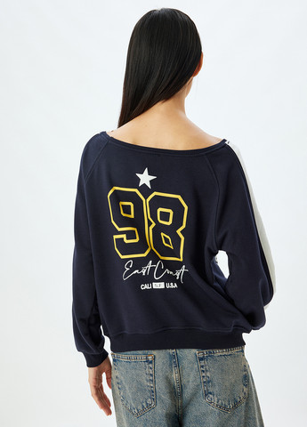 Темно-синий свитшот KOTON надпись без декора (362289166)