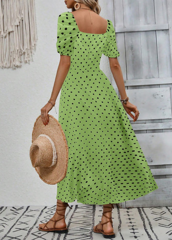 Зеленое кэжуал платье а-силуэт SHEIN в горошек