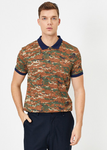 Терракотовая футболка-поло для мужчин KOTON с камуфляжным принтом